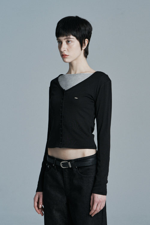 BUTTON LONG SLEEVE CARDIGAN BLACK