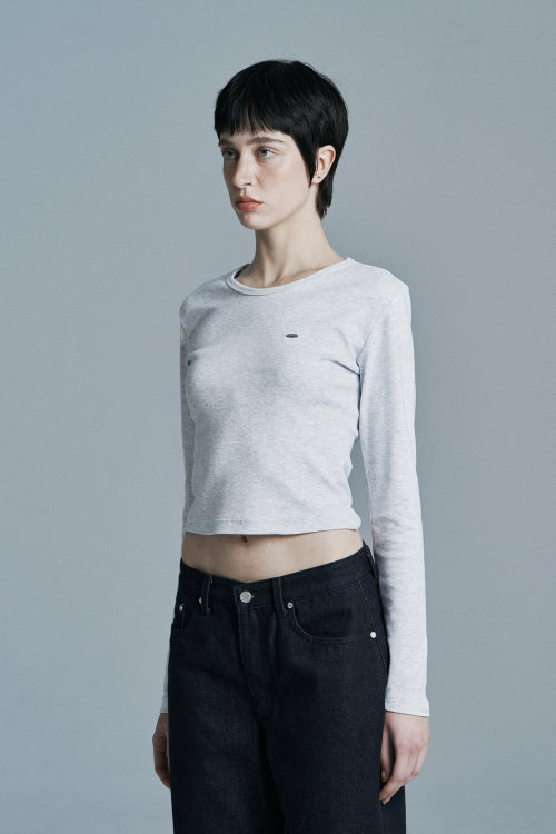 ROUND CROP LONG SLEEVE WHITE MELANGE
