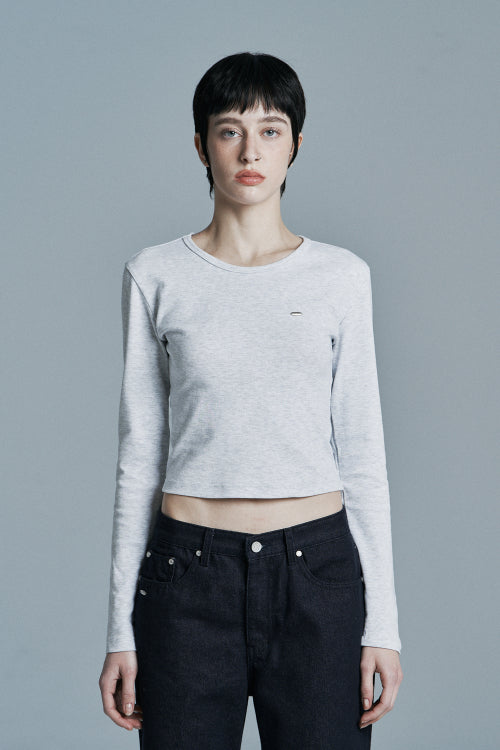 ROUND CROP LONG SLEEVE WHITE MELANGE