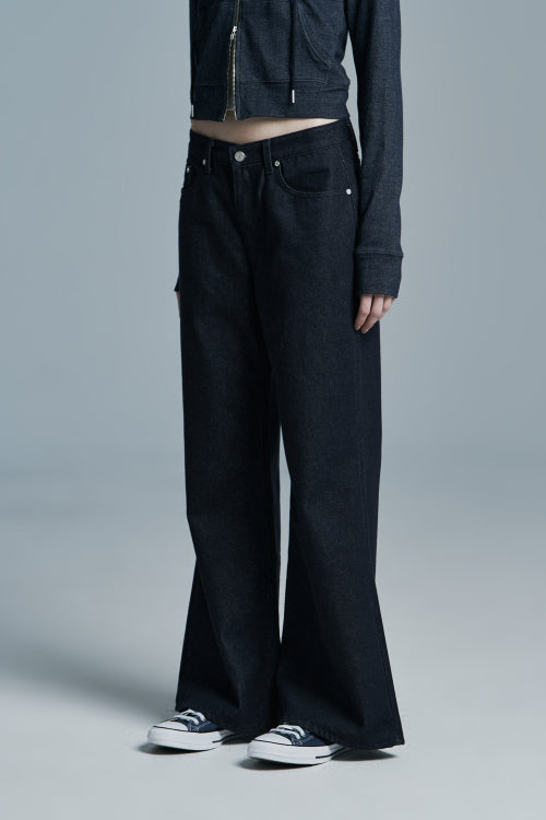 RAW WIDE DENIM PANTS DARK BLUE