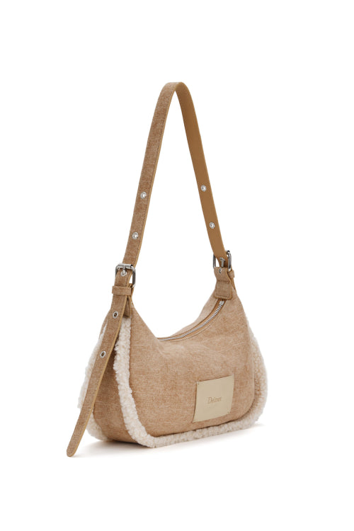 FAUX SUEDE FUR MINI SHOULDER BAG IN BEIGE