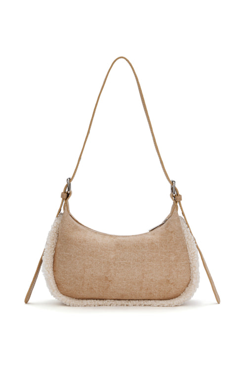 FAUX SUEDE FUR MINI SHOULDER BAG IN BEIGE