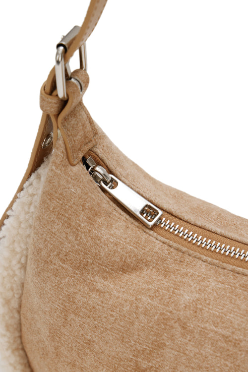 FAUX SUEDE FUR MINI SHOULDER BAG IN BEIGE
