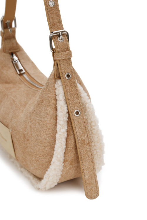 FAUX SUEDE FUR MINI SHOULDER BAG IN BEIGE