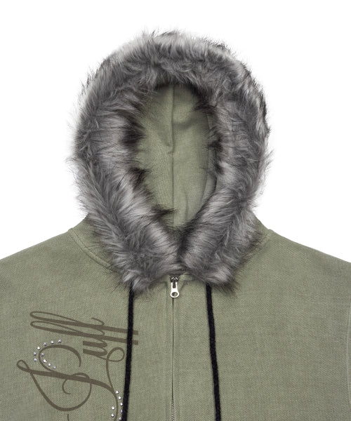 L21 SNOW FUR HOOD ZIP-UP(KHAKI)