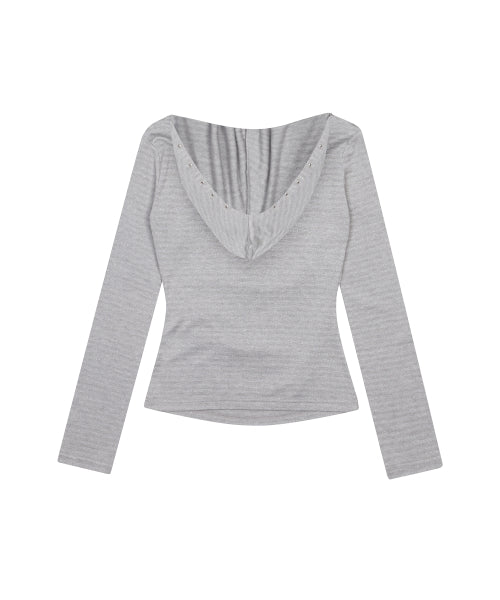 L21 SHIMMER OFF-SHOULDER HOODIE(SILVER)