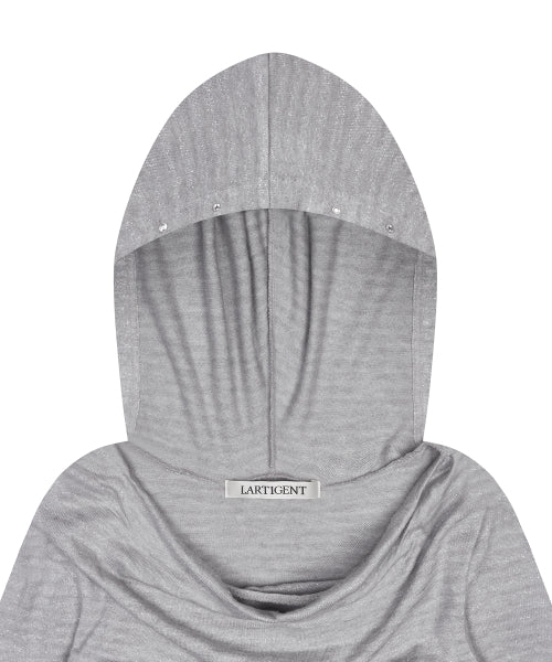 L21 SHIMMER OFF-SHOULDER HOODIE(SILVER)