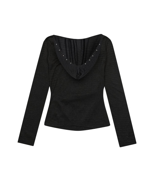 L21 SHIMMER OFF-SHOULDER HOODIE(BLACK)