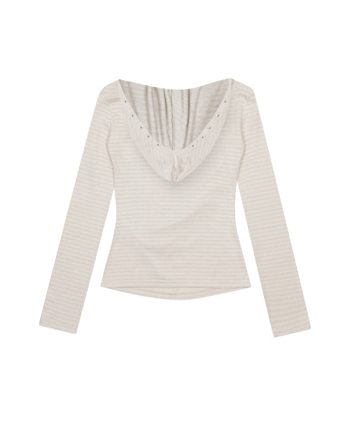 L21 SHIMMER OFF-SHOULDER HOODIE(CREAM)