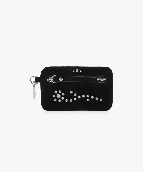 FLOWER STUD FLAT POUCH - SUEDE BLACK