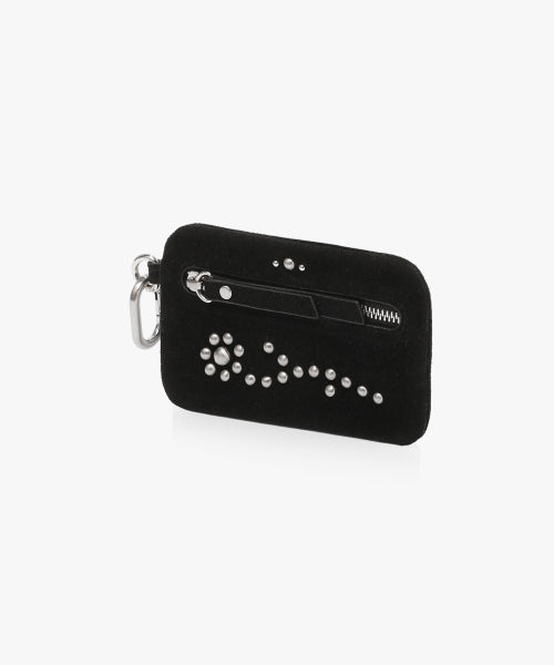 FLOWER STUD FLAT POUCH - SUEDE BLACK
