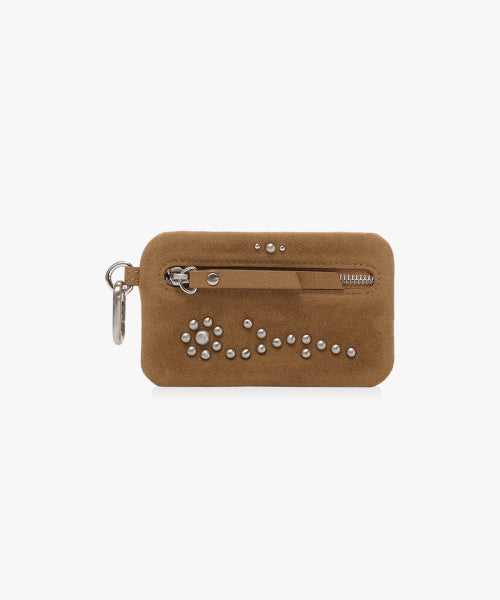 FLOWER STUD FLAT POUCH - SUEDE CAMEL