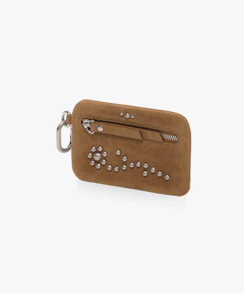 FLOWER STUD FLAT POUCH - SUEDE CAMEL