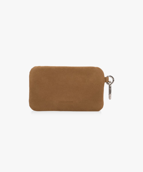 FLOWER STUD FLAT POUCH - SUEDE CAMEL