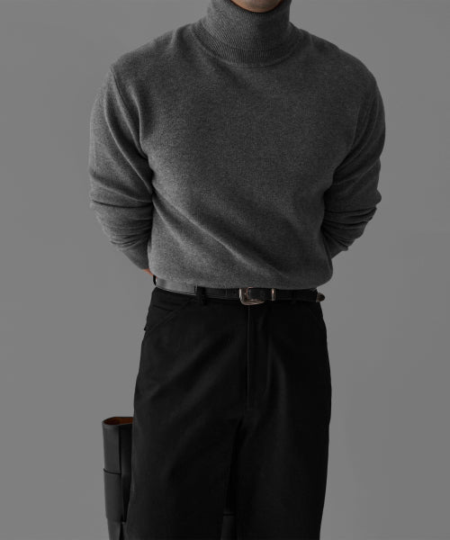 SOFT DOUBLE TURTLENECK KNIT [GRAY]