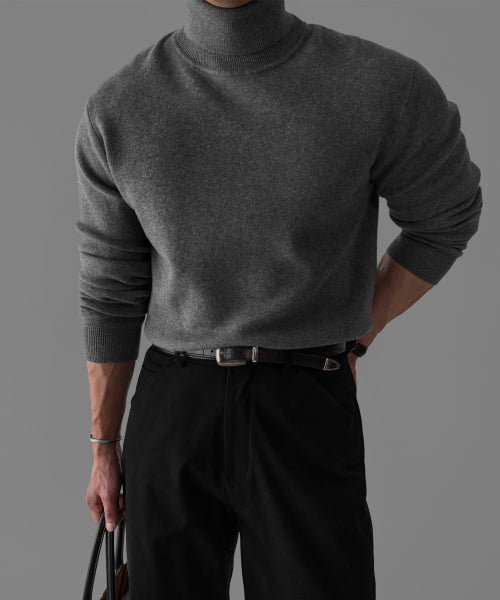 SOFT DOUBLE TURTLENECK KNIT [GRAY]