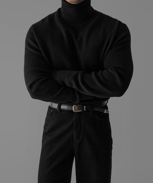 SOFT DOUBLE TURTLENECK KNIT [BLACK]