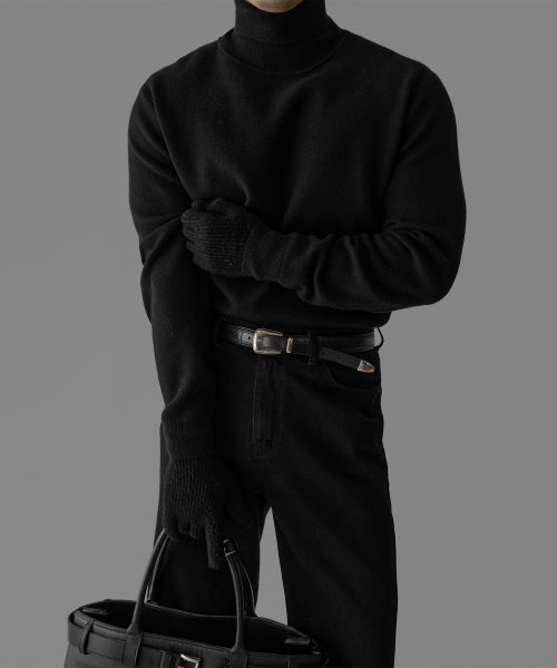 SOFT DOUBLE TURTLENECK KNIT [BLACK]
