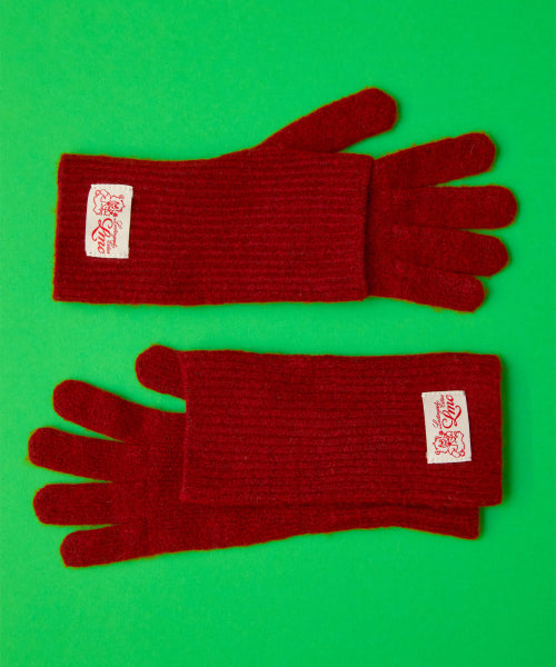 LAYERED KNIT GLOVES burgundy