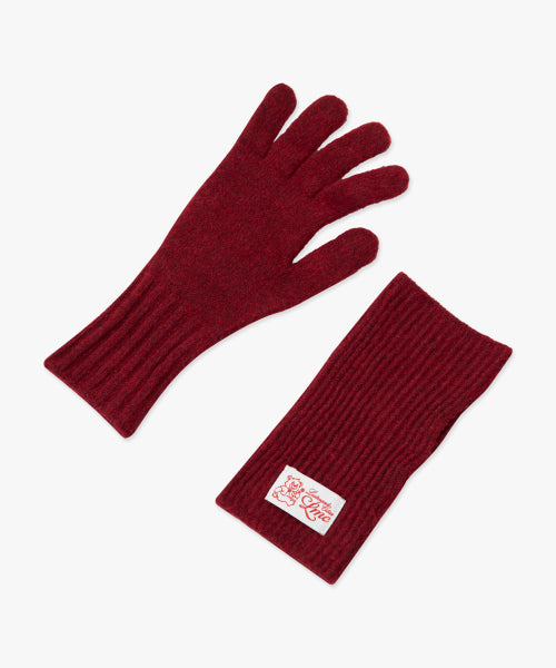 LAYERED KNIT GLOVES burgundy