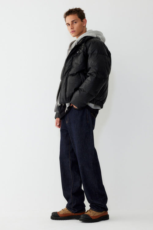 High-neck Semitic Leather Down_Black HH16104001