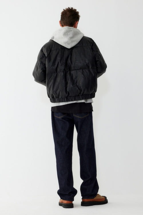 High-neck Semitic Leather Down_Black HH16104001