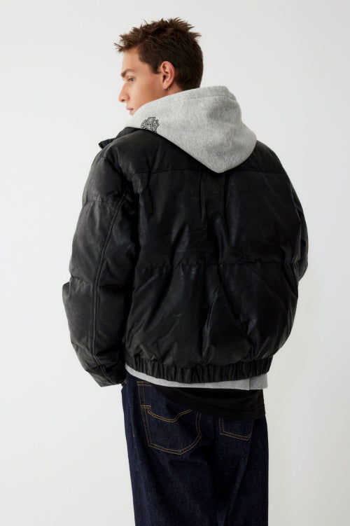 High-neck Semitic Leather Down_Black HH16104001