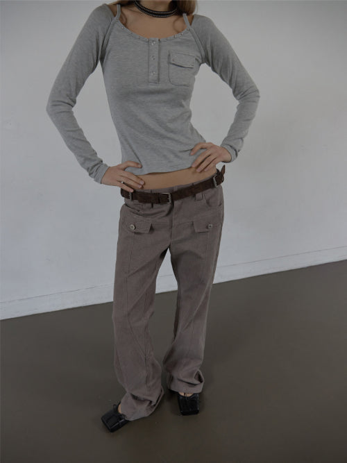 MULTI BUCKLE SUEDE BELT / BROWN