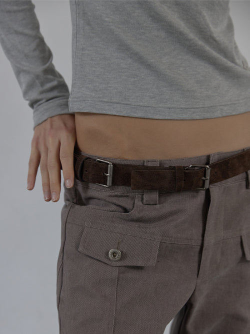 MULTI BUCKLE SUEDE BELT / BROWN