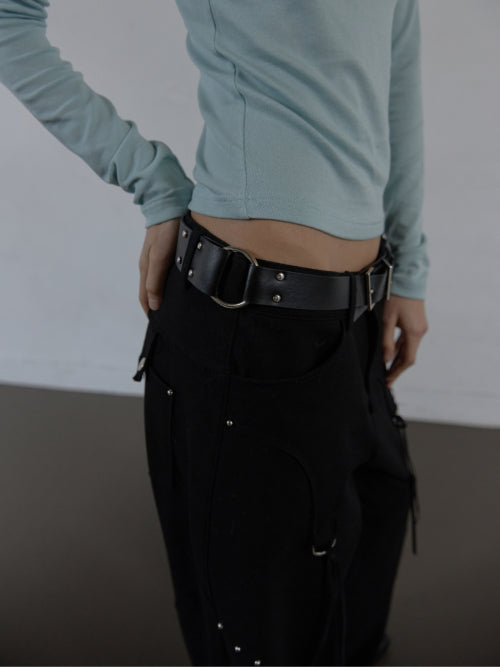 TWO BUCKLE RING BELT / BLACK