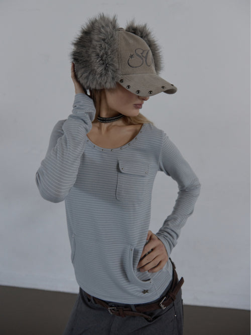 CORDUROY FUR EARFLAP CAP / BEIGE