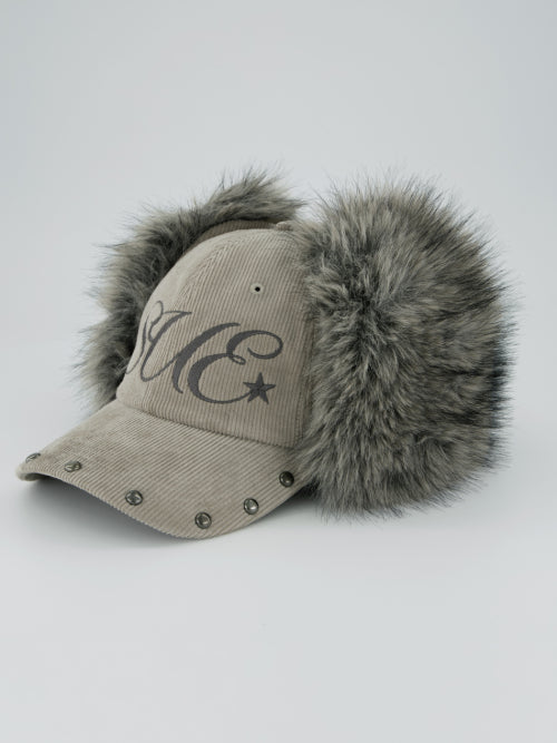 CORDUROY FUR EARFLAP CAP / BEIGE