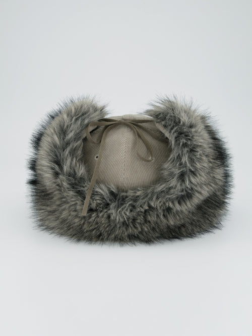 CORDUROY FUR EARFLAP CAP / BEIGE
