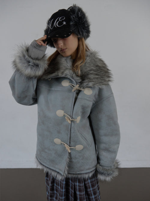 CORDUROY FUR EARFLAP CAP / BLACK
