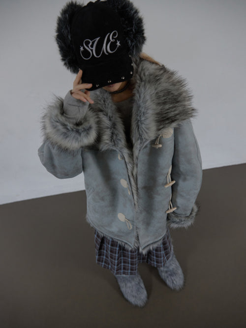 CORDUROY FUR EARFLAP CAP / BLACK