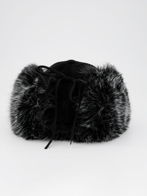 CORDUROY FUR EARFLAP CAP / BLACK