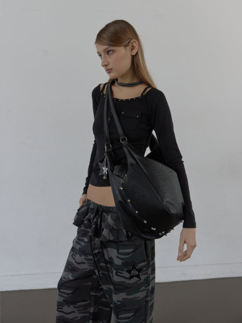 STUDDED TWO-WAY BIG BAG / BLACK