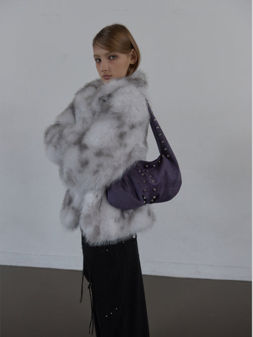 SUEDE STUDDED SHOULDER BAG / PURPLE