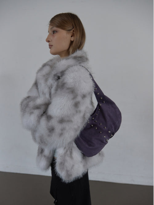 SUEDE STUDDED SHOULDER BAG / PURPLE