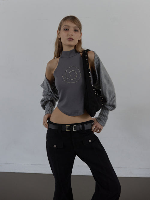 SUEDE STUDDED SHOULDER BAG / BLACK