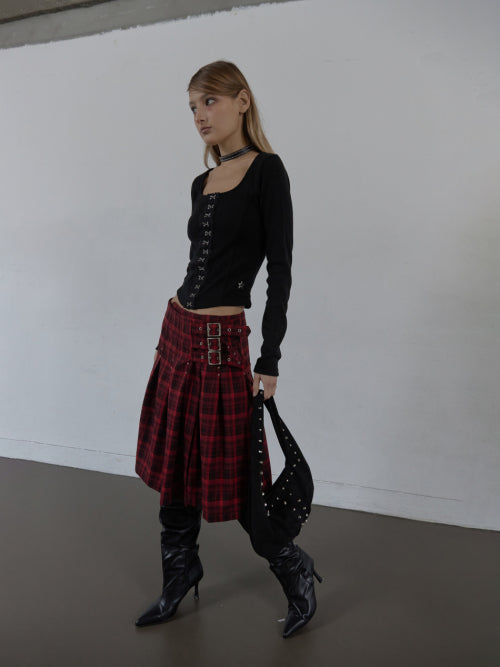 SUEDE STUDDED SHOULDER BAG / BLACK