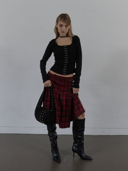 SUEDE STUDDED SHOULDER BAG / BLACK
