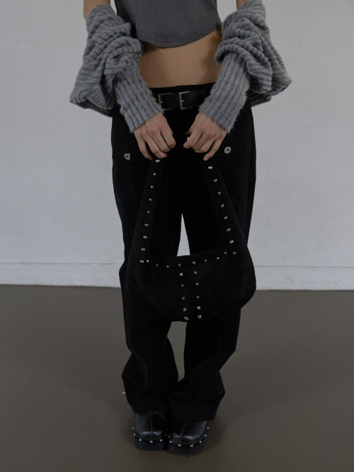 SUEDE STUDDED SHOULDER BAG / BLACK