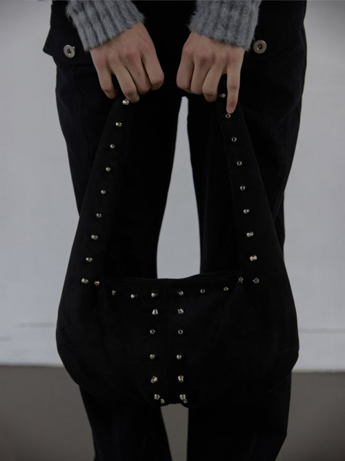 SUEDE STUDDED SHOULDER BAG / BLACK