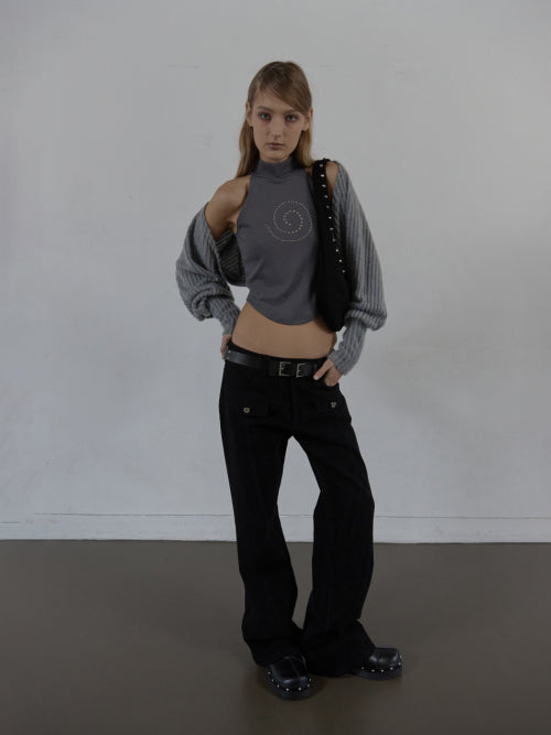 SUEDE STUDDED SHOULDER BAG / BLACK