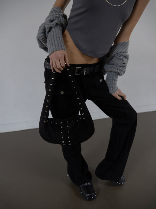 SUEDE STUDDED SHOULDER BAG / BLACK