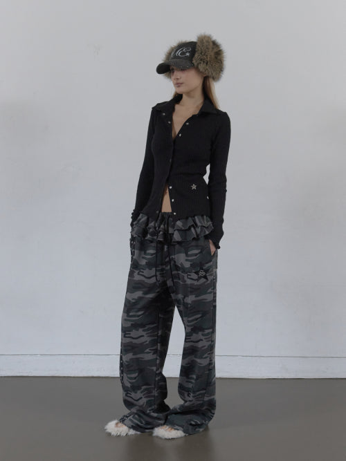 FRILL EYELET SWEATPANTS / CAMO