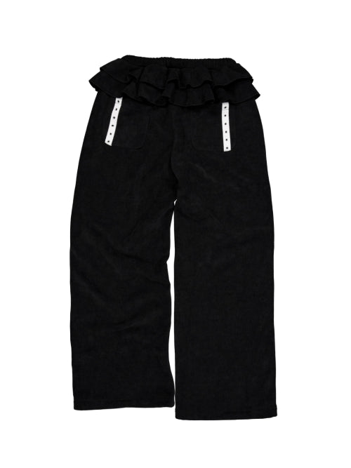 FRILL EYELET SWEATPANTS / BLACK