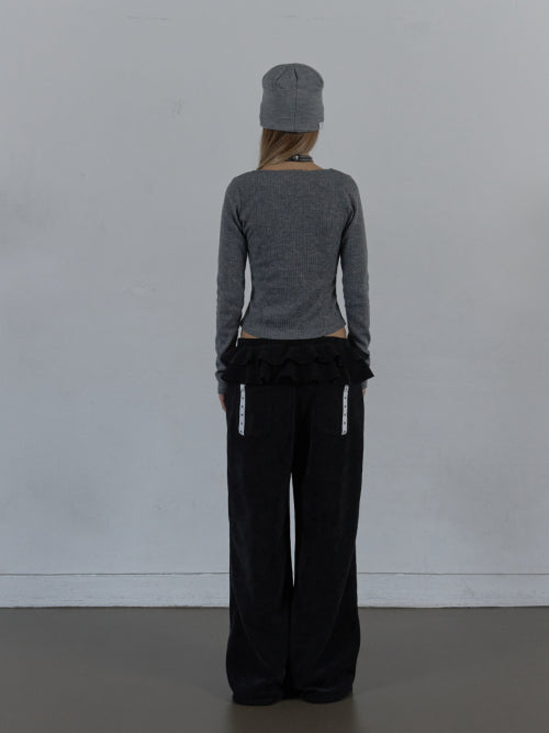 FRILL EYELET SWEATPANTS / BLACK