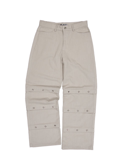 PIN TUCK EYELET PANTS / BEIGE